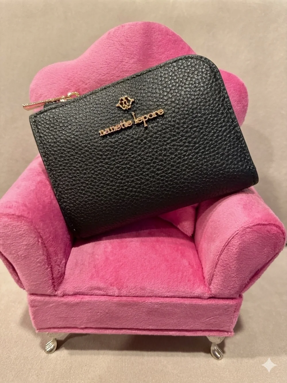 Nanette Lepore Christie Black Pebbled Vegan Leather Zip Card Wallet